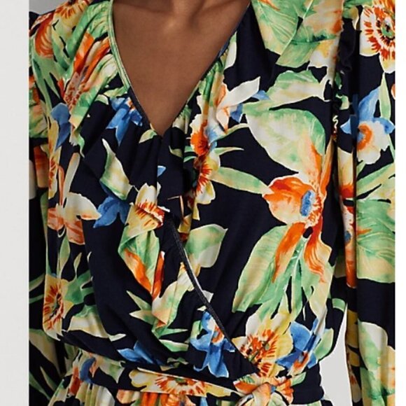 Lauren Ralph Lauren Floral Jersey Belted Peplum Top Navy Blue Size Medium NWT - Picture 3 of 3